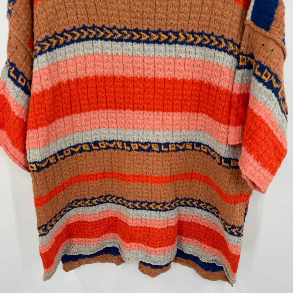 Free People Striped Knit Oversized Sweater Top Orange Pink‎ Blue Size S